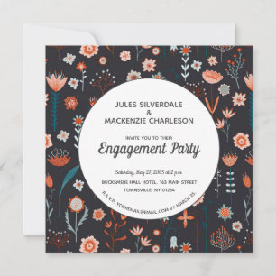 Invitation Scandinave Fleurs d'été Fiançailles de Boho foncé