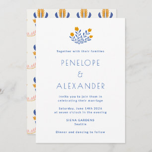 Invitation Scandinave Folk Floral Bleu Jaune Mariage