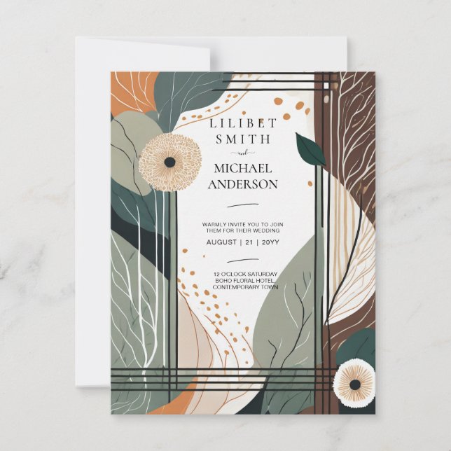 Invitation Scandinave Japandi Mariage Abstrait Sage Brown (Devant)