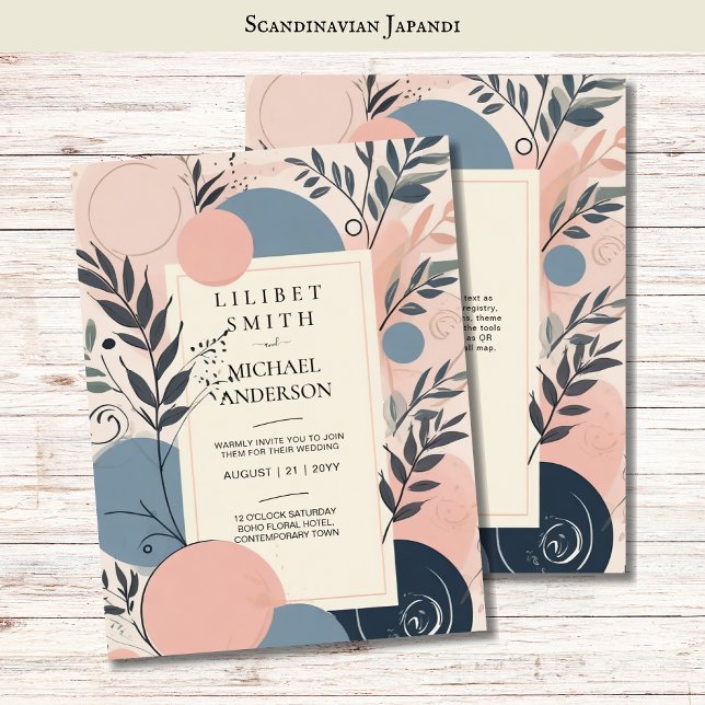 Invitation Scandinave Japandi Mariage thème Blush Blue (Créateur téléchargé)