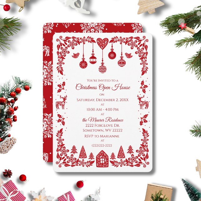 Invitation Scandinave Noël Rouge Art Populaire de Noël  (Créateur téléchargé)