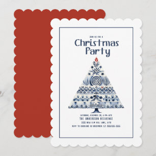 Invitation Scandinave Nordic Blue Christmas Tree Party