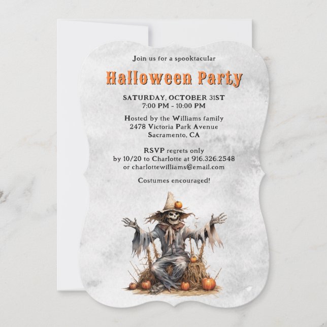 Invitation Scarecrow Skeleton Citrouille Halloween Party (Devant)