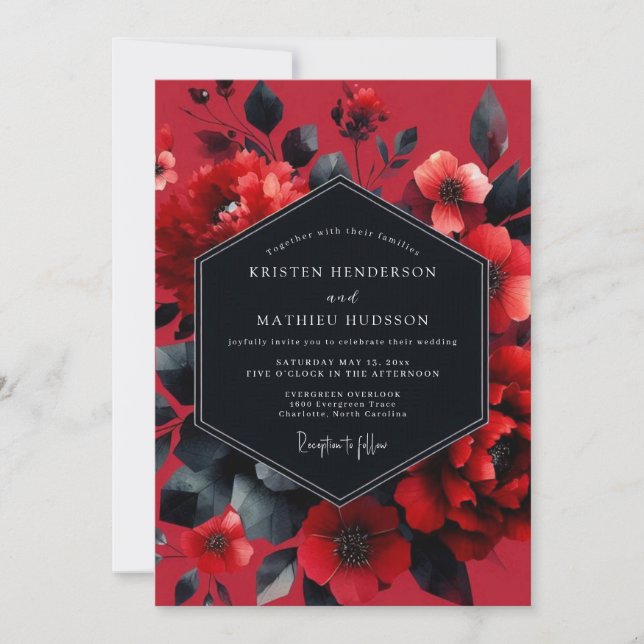 Invitation Scarlet Moody Bloom Wedding (Devant)