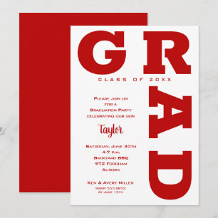 Invitation Scarlet Red and White Graduation Party