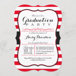 Invitation Scarlet Red & White Stripes Graduation Party