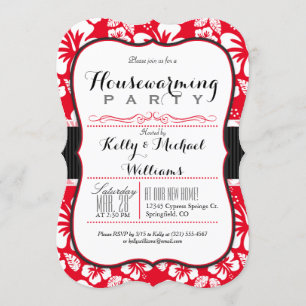 Invitation Scarlet Red & White Tropical House Party