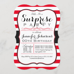 Invitation Scarlet Rouge & Blanc Stripes Surprise
