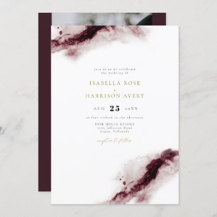 Invitation SCARLETT   Boho Burgundy Gold Watercolor Mariage