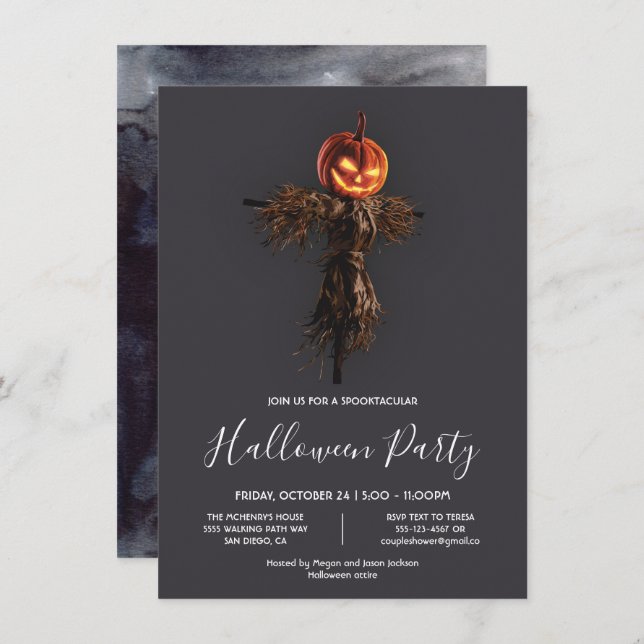 Invitation Scary Elegant Citrouille Scarecrow Halloween Party (Devant / Derrière)