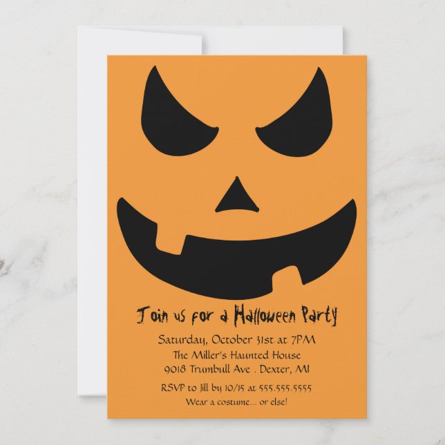 Invitation Scary Jack-o-lantern Halloween Citrouille Party (Devant)