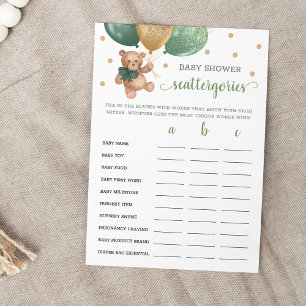 Invitation Scattergories Jeu Baby shower Teddy Bear Card