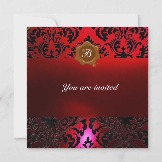 Invitation Sceau de cire rouge burgundi monogramme pierre gem (Devant)