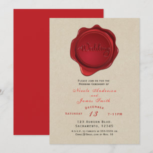 Invitation Sceau de cire rouge élégant kraft brun mariage rus