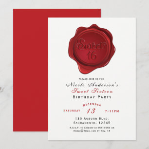 Invitation Sceau de cire rouge Sweet 16 élégante fête d'anniv