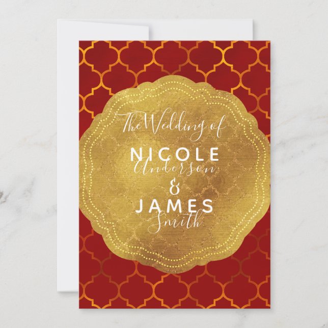 Invitation Sceau d'or feuille de métal rouge feu Indien maroc (Devant)