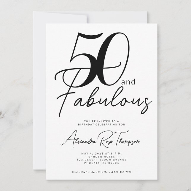Invitation Scénario 50 ans et Fabulux pour fête d'anniversair (Devant)