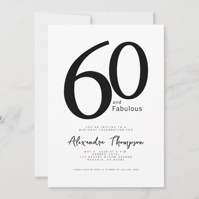 Invitation Scénario 60 ans et Fabuleux Fête d'anniversaire 60 (Devant)