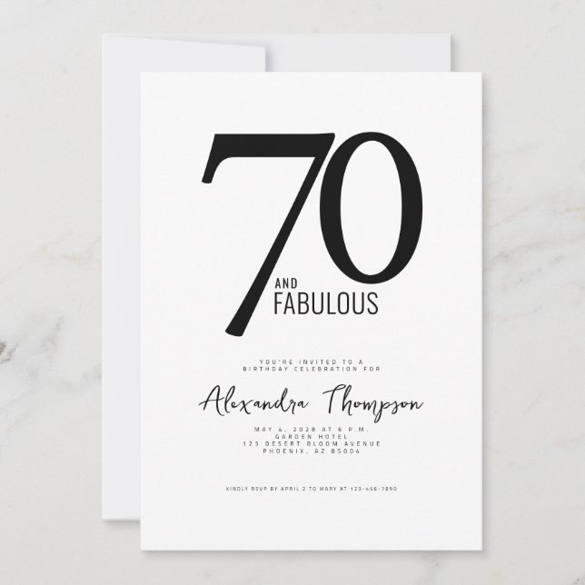 Invitation Scénario 70 et Fabuleux 70e Fête d'Anniversaire (Devant)