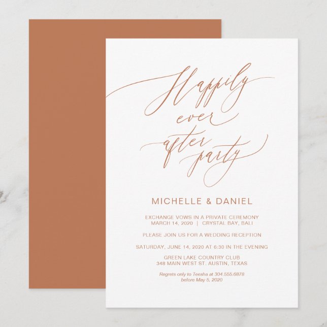 Invitation Scénario Copper Romantique, Mariage en Elopement (Devant / Derrière)