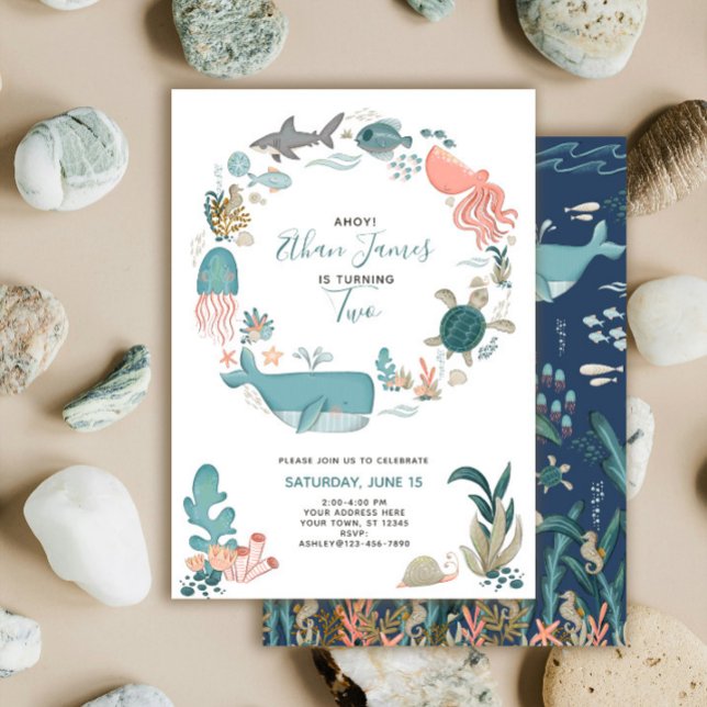 Invitation Scénario de 2e anniversaire d'animaux de l'océan s (Créateur téléchargé)