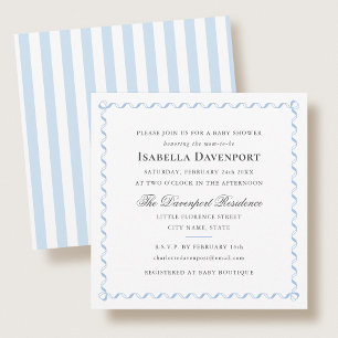 Invitation Scénario de Baby Shower "Élégant Ruban" Rayures Bl