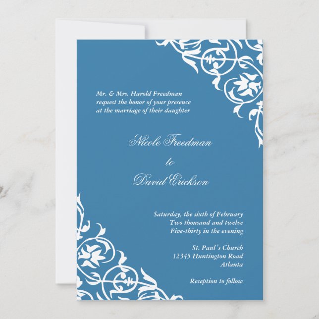 Invitation Scénario de défilement du coin bleu ciel mariage é (Devant)