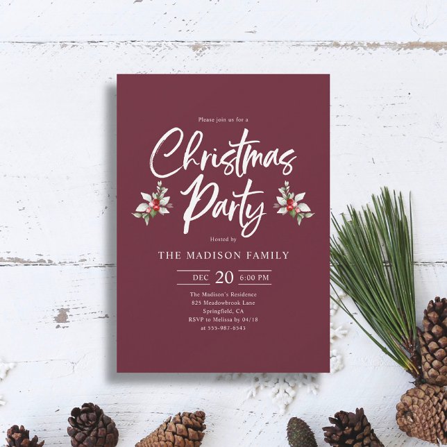 Invitation Scénario de fête de Noël Baie Rouge Profond (Créateur téléchargé)