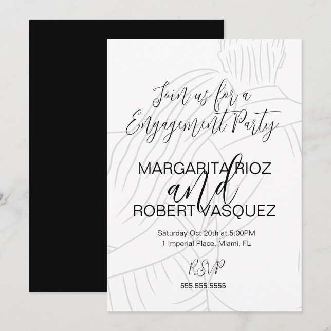 Invitation Scénario de mariage de couple mignon Fête de fianç (Devant / Derrière)