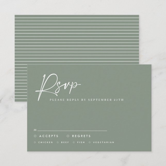 Invitation Scénario de mariage vert sauge moderne réponse RSV (Devant / Derrière)