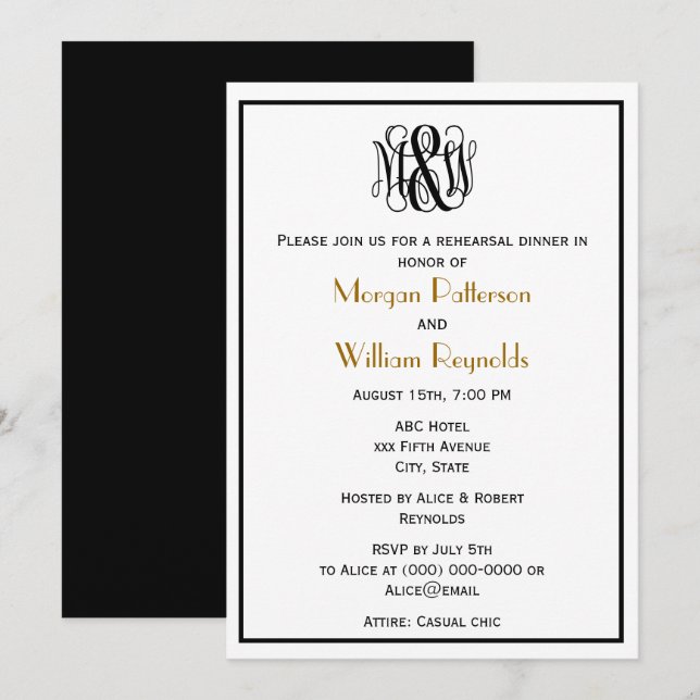 Invitation Scénario de vigne noire Monogramme B&G do-it-yours (Devant / Derrière)