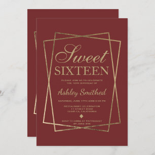 Invitation Scénario d'or fantaisie moderne burgundy Sweet 16