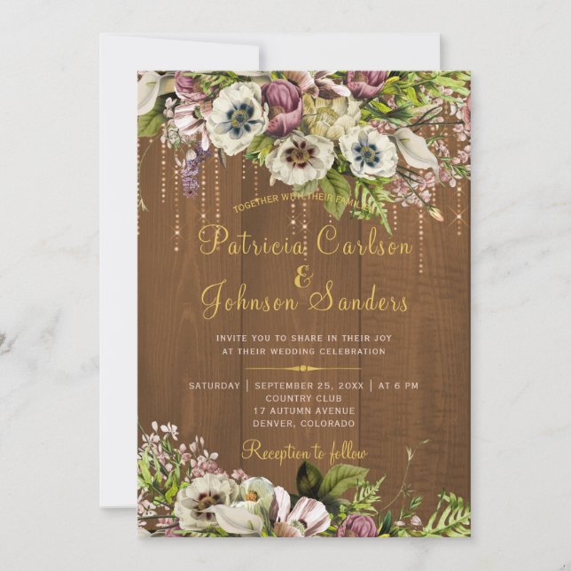 Invitation Scénario d'or floral rustique automne mariage de b (Devant)