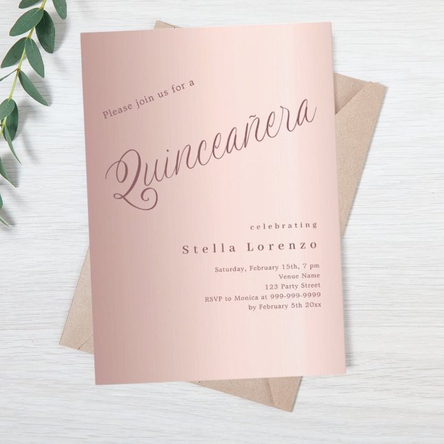 Invitation Scénario d'or rose élégant Quinceanera luxe (Créateur téléchargé)