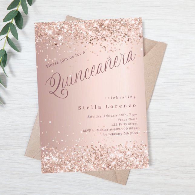 Invitation Scénario d'or rose luxe élégant Quinceanera (Créateur téléchargé)