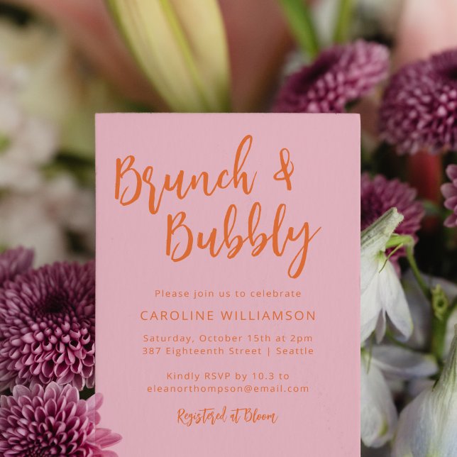 Invitation Scénario Moderne Brunch Bulles Douche Rose Orange (Créateur téléchargé)