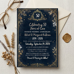 Invitation Scénario Ruby Bleu Simple 50e Anniversaire de Mari
