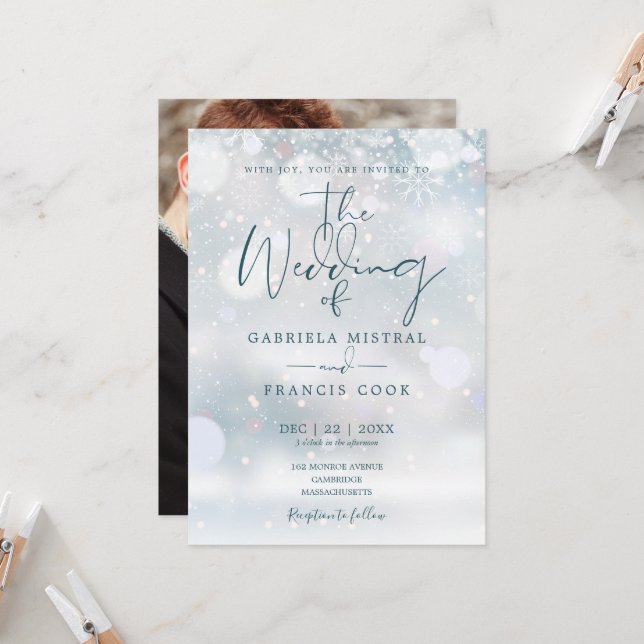Invitation Scénario Winter Wonderland Photo de mariage sous l (Devant/Arrière en situation)