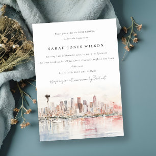Invitation Scène aquarelle de Seattle, Washington pour Baby S
