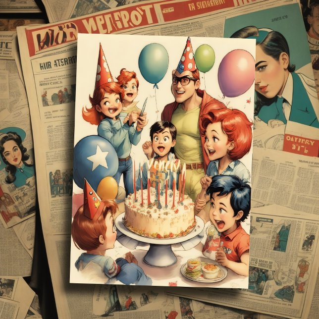 Invitation Scène de bande dessinée drôle à l'aquarelle pour u (Créateur téléchargé)