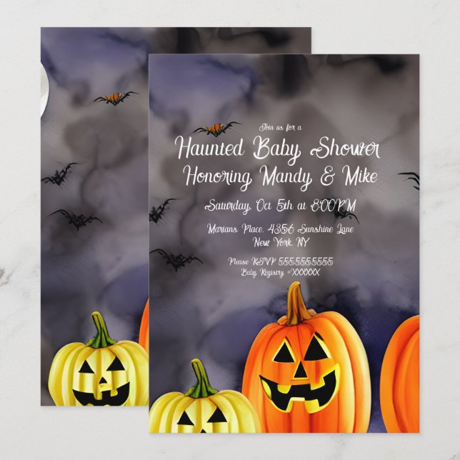 Invitation Scène de citrouille à l'aquarelle Fête Halloween  (Devant / Derrière)
