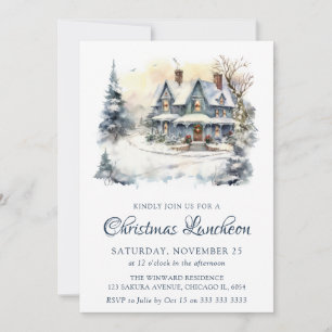 Invitation Scène de déjeuner de Noël au paysage enneigé aquar