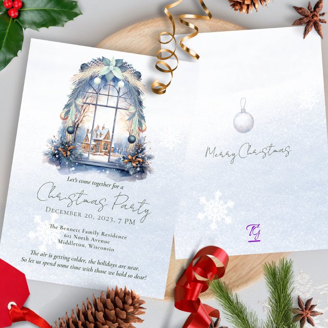 Invitation Scène de forêt de pins en hiver à l'aquarelle Noël (Créateur téléchargé)