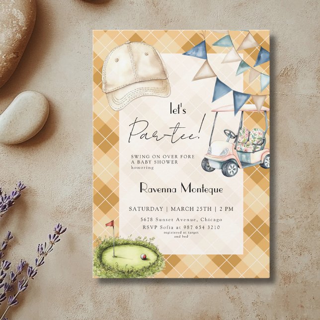 Invitation Scène de golf Argyle jaune pour une baby shower Le (Créateur téléchargé)