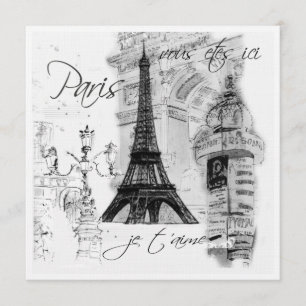 Invitation Scène de la Tour Eiffel en noir et blanc