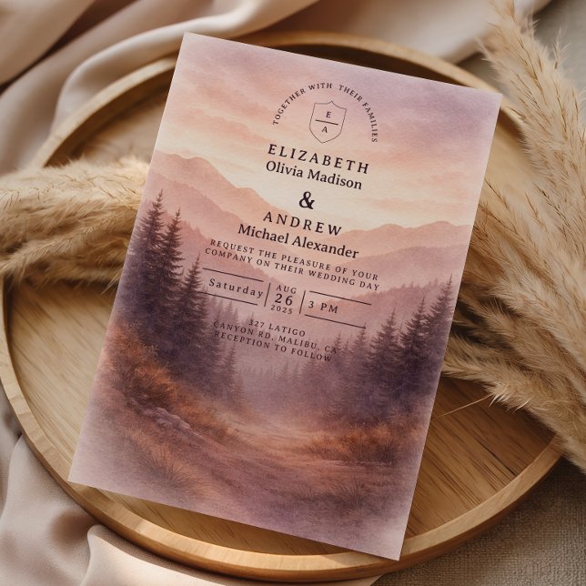 Invitation Scène de mariage rustique en montagne boisée (Créateur téléchargé)