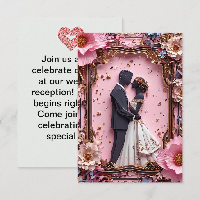 Invitation Scène de mariage silhouette papier romantique (Devant / Derrière)