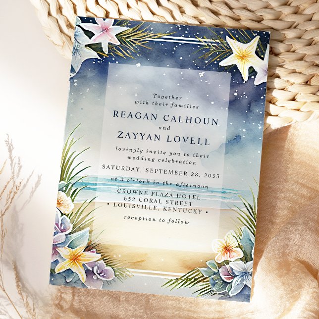 Invitation Scène de mariage sur la plage le soir avec aquarel (Créateur téléchargé)