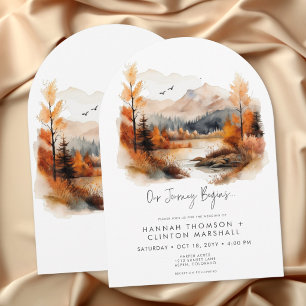 Invitation Scène de montagne automnale rustique à l'aquarelle