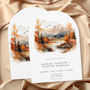 Invitation Scène de montagne automnale rustique à l'aquarelle